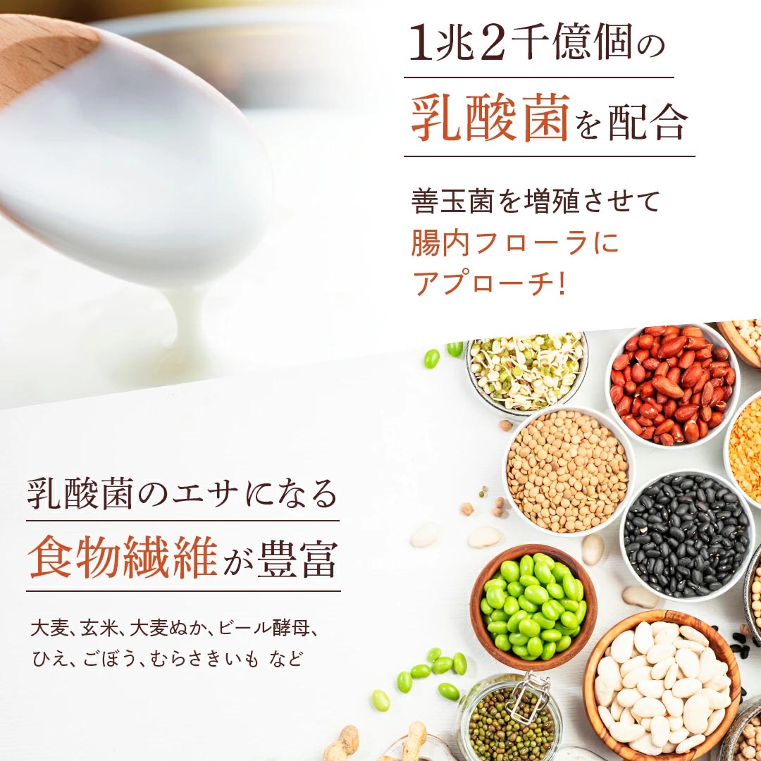 腸内フローラを整える約1兆2,000億個の乳酸菌配合